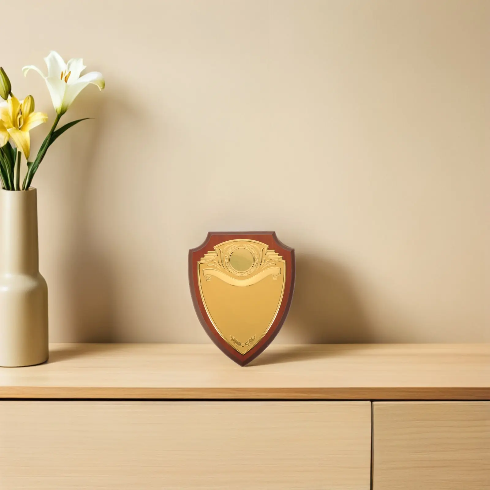 Wooden Shield Plaque Unfinished Blank with Metal Plate for DIY Engraved Award Retirement Military Corporate and