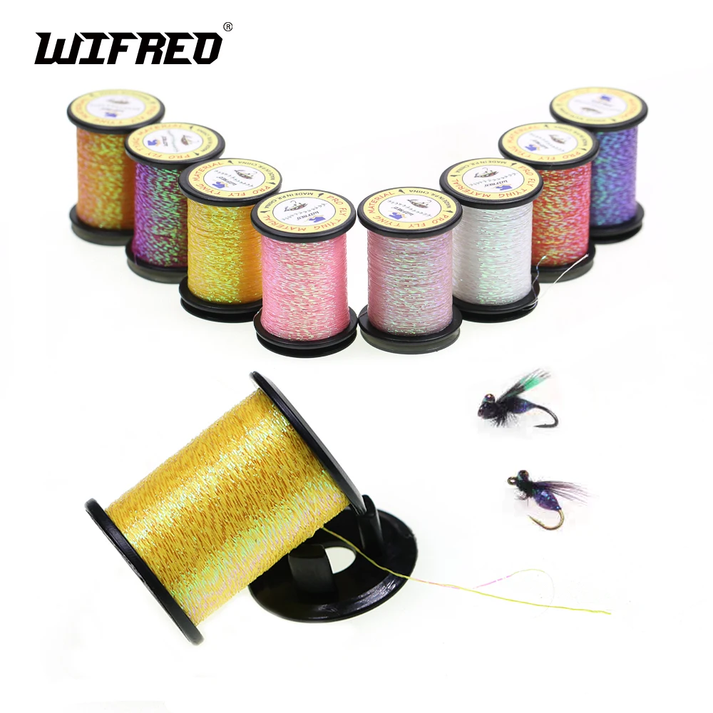 Wifreo 50M/carrete Glint ninfa oropel hilo metálico brillante Material de atado de pesca con mosca para zumbador de ninfa moscas secas 2 piezas/4 piezas