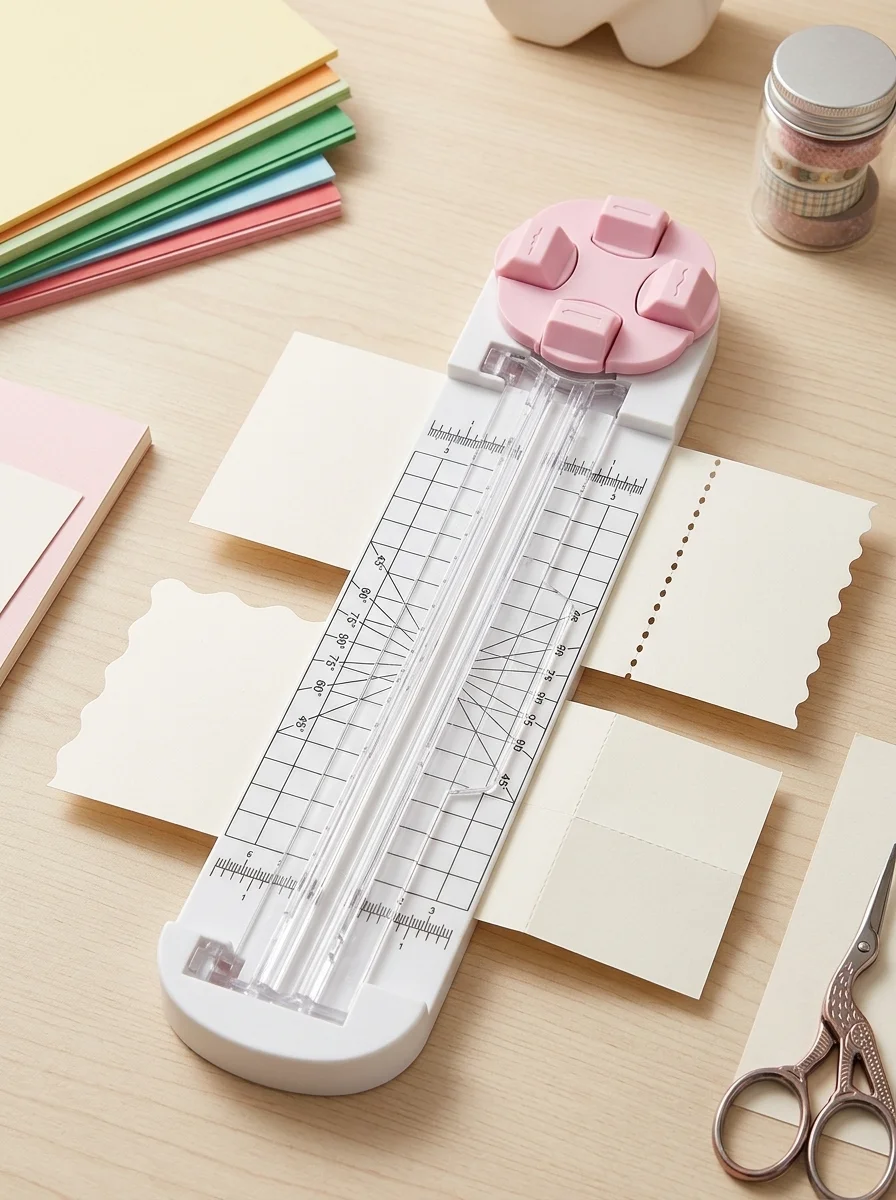 4in1 Paper Cutter Manual Rotary Paper Trimmer Straight/Dotted/Wavy/Score Line Cutting Tool for A4 Paper Photo Scrapbook Office