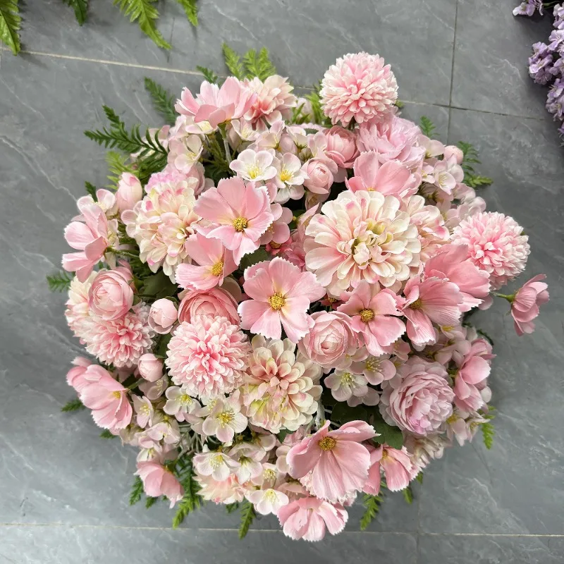 Western-style pink wedding table decoration, simulated Dali chrysanthemum begonia ball