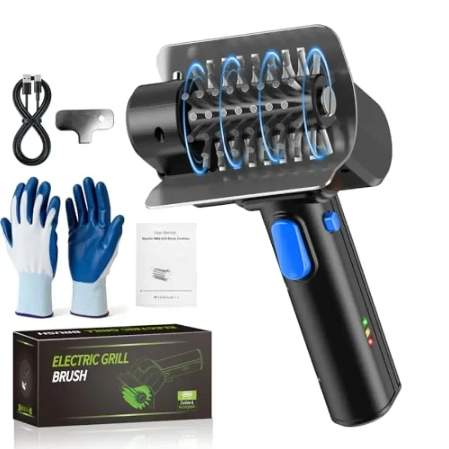 

Electric Grill Brush for BBQ cleaning, 304 stainless steel head, black, dual safety lock and splash-proof design