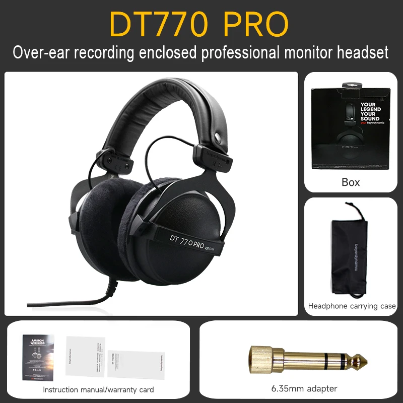 DT 770 PRO 80/250 Ohm Black Over-Ear Studio Headphones. Enclosed Design, Wired for Professional Recording and Monitoring