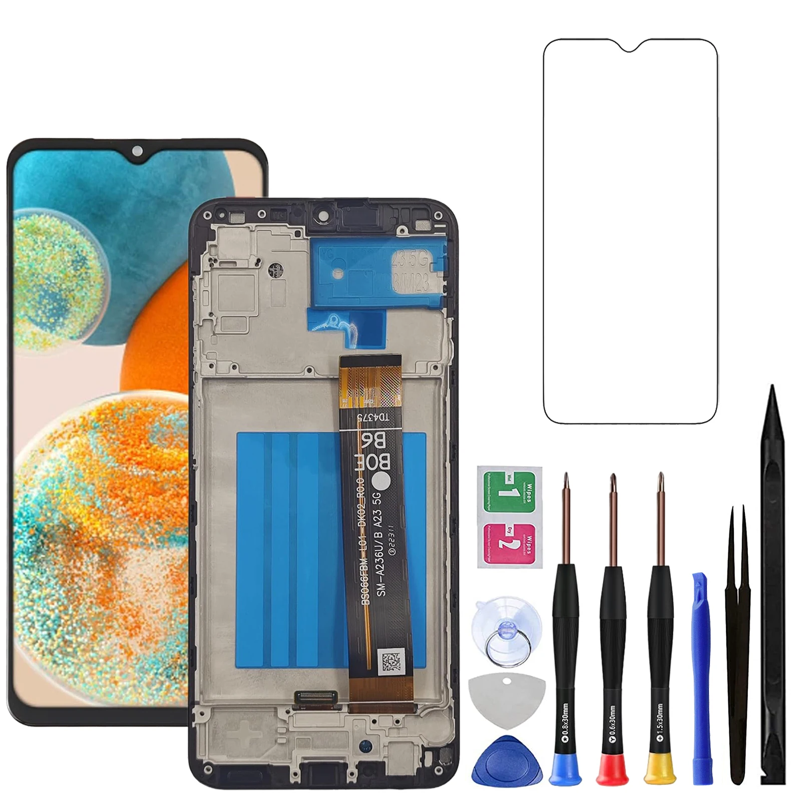 Screen Replacement for Samsung A23 5G with Frame, LCD Display Assembly, Repair Tool Included