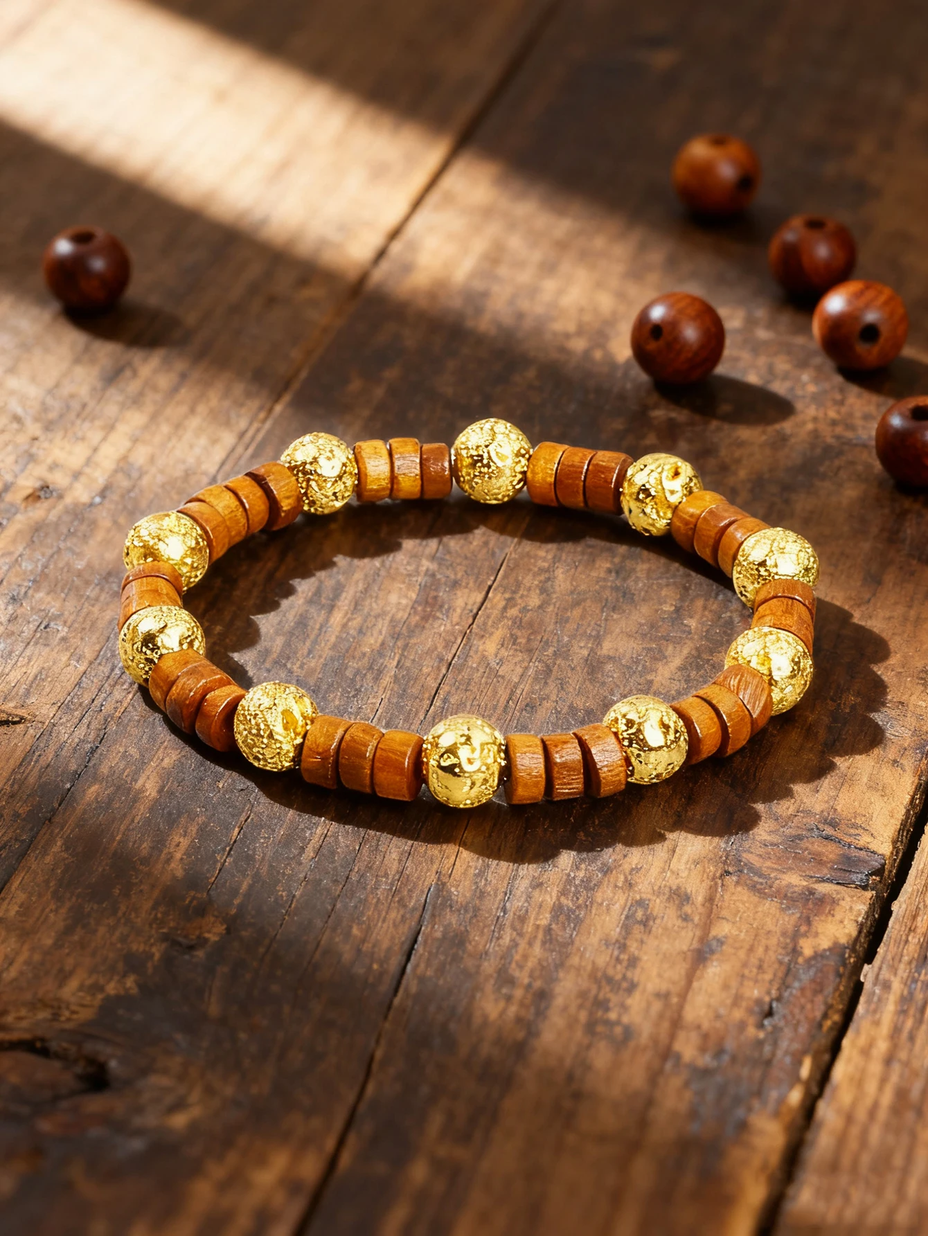 Retro Style Gold color Volcanic Lava Stone Beaded Bracelet Brown Wood Beads Energy Reiki Charm Grounding Protection Jewelry Gift