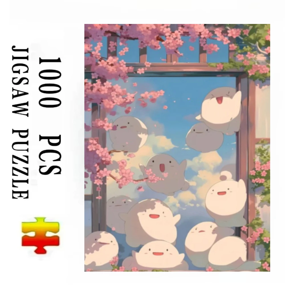 Kawaii Cartoon Ghost Cherry Blossom Jigsaw Puzzles 500/1000/1200/2000 PCS Wall Decor for Living Room Bedroom Gift No Frame