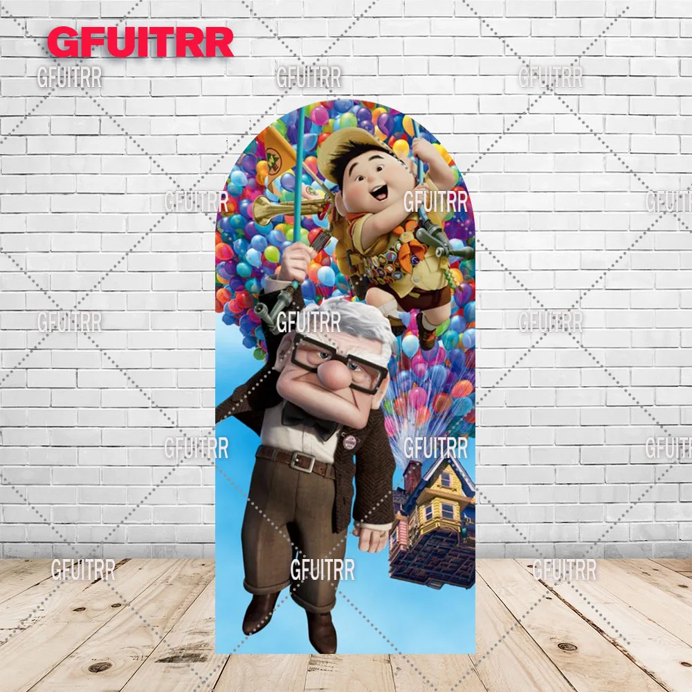Fondo temático Up, cubierta de arco de globos de colores, decoración de cumpleaños para niños, fondo de fotografía, utilería de cabina de poliéster para fiesta