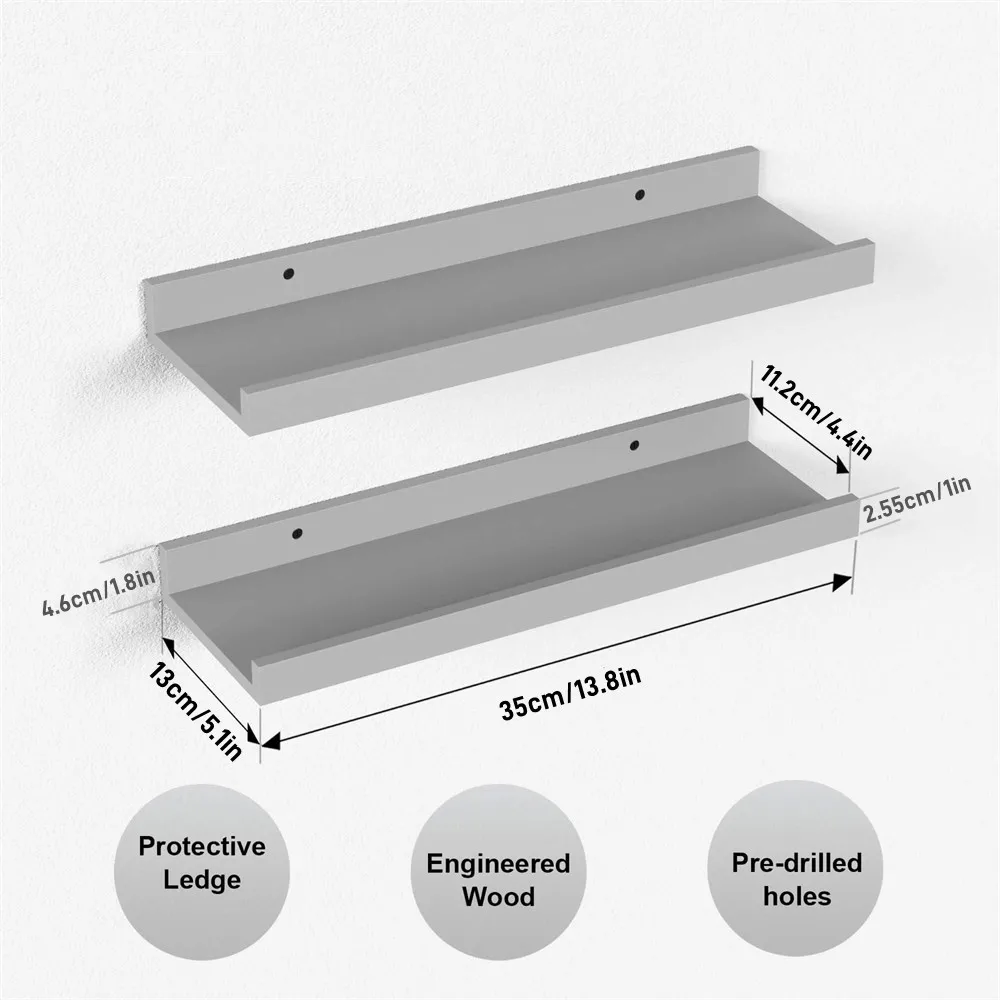 رف عائم مع حافة جدار ديكور أرفف حافة خشبية مجموعة من 2 رفوف عرض تخزين ريفية مثبتة على الحائط لغرفة المعيشة #5