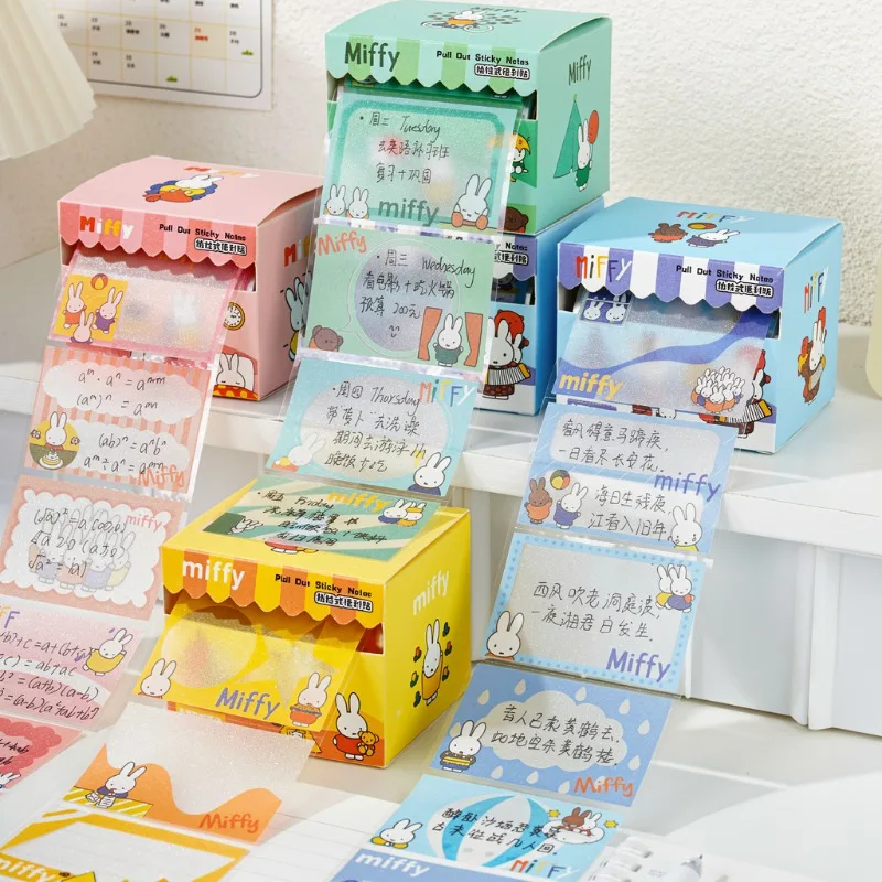 126Pcs/Box Kawaii Miffy Rabbit Transparent Sticky Notes Cute Aesthetic Memo Notes Student Handbook Journal Supplies Boxed Gift