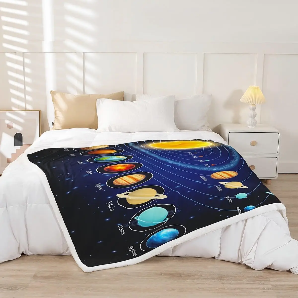 Solar System Planets Blanket Throw Cozy Space Astronomy Decor for Home Living Room Galaxy Art Science Wall Tapestry Decorative Q