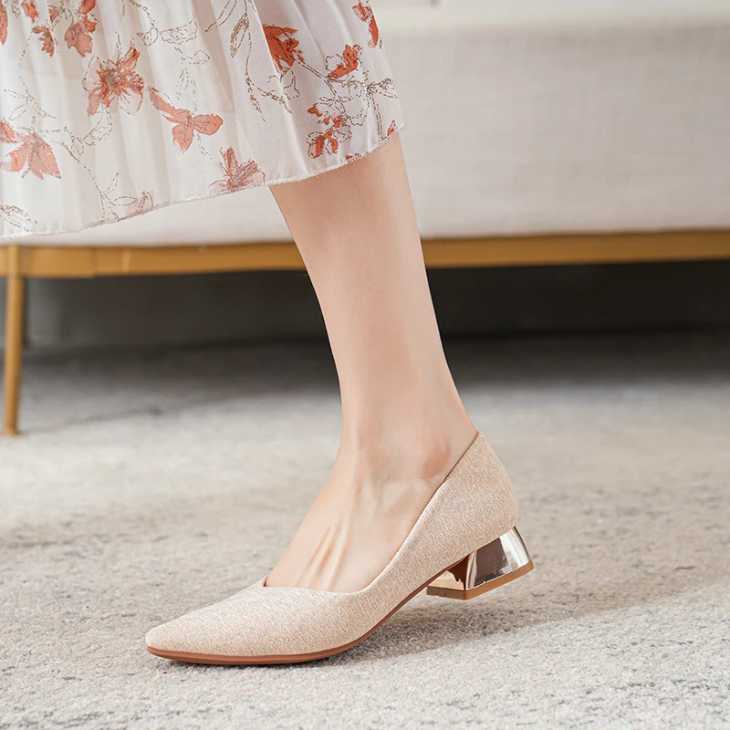 Womens 3Cm Low Chunky Heel Pumps Solid Color Pointed Toe Plus Size 40 43 Shoes 2024 Spring Summer Casual Daily Wear