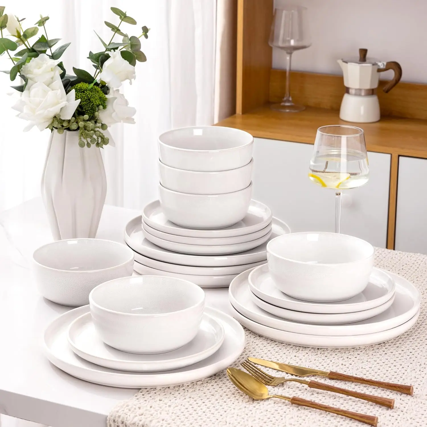 

Stoneware Dinnerware Sets,Round Reactive Glaze Plates and Bowls Sets,Highly Chip and Crack Resistant | Dishwasher & Microwave Sa