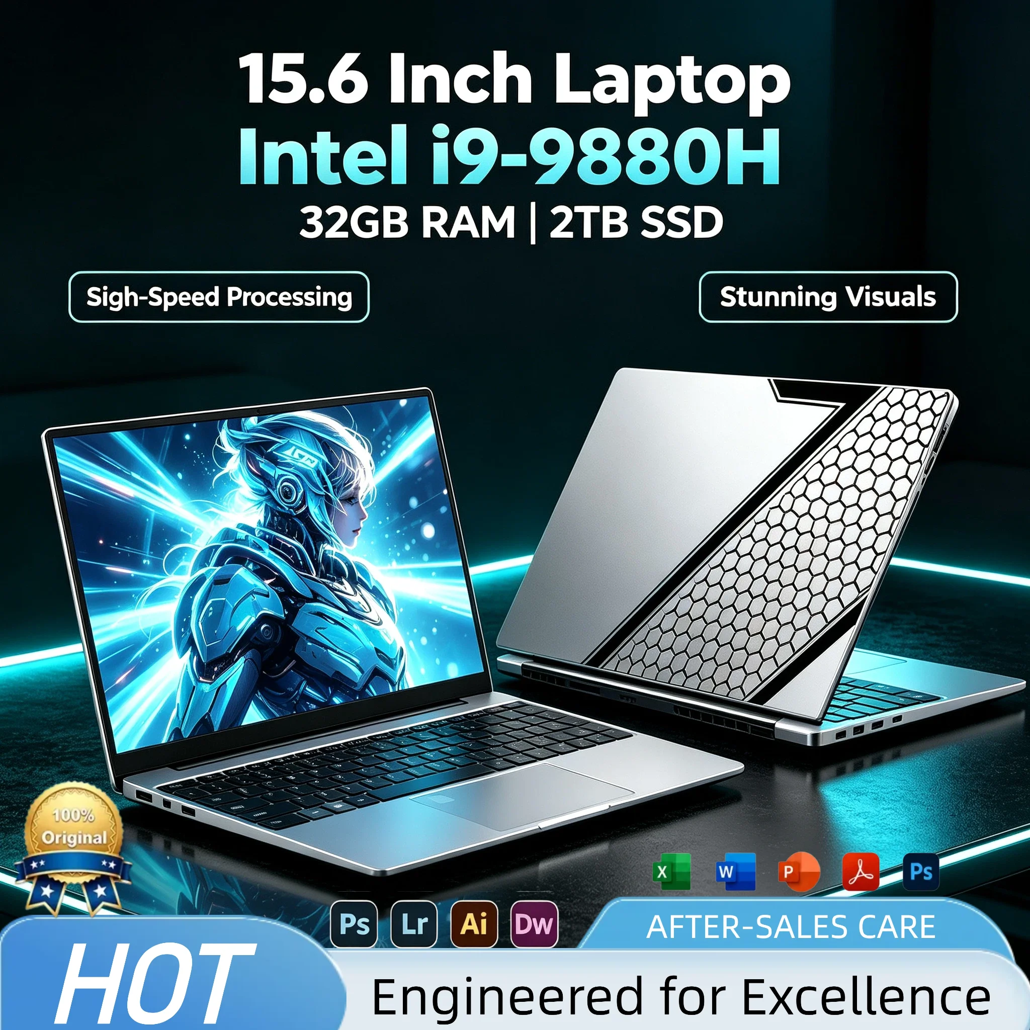 15.6 Inch Gaming Laptop Intel Core i9-9880H 8C16T 2.3-4.8GHz 24MB Cache 16GB 2TB SSD UHD 630 High Performance Workstation Pro