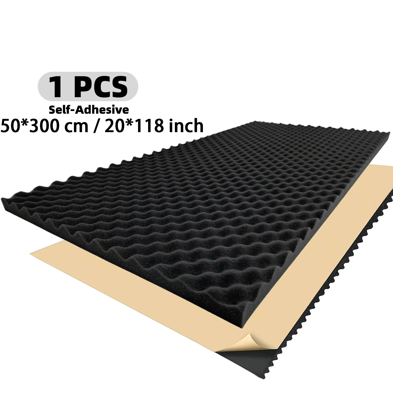 Self-Adhesive Egg Crate Acoustic Foam Roll, 50×300×2cm High-Density Sound Absorbing Panel for Studio, Gaming Room & Walls