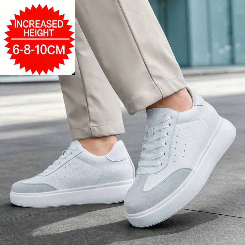 Men Hidden Height Increasing Skate Shoes Suede Patchwork Lace Up Platform Elevator Sneakers Breathable Daily Casual Board Shoes