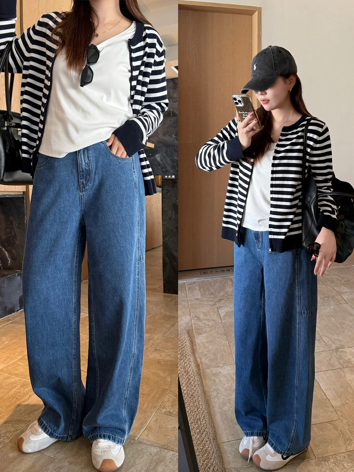 

High Waist Straight Leg Blue Washed Denim Jeans plus Size Women Casual Spring Fashion Korean Style Zipper Fly Ladies Pants