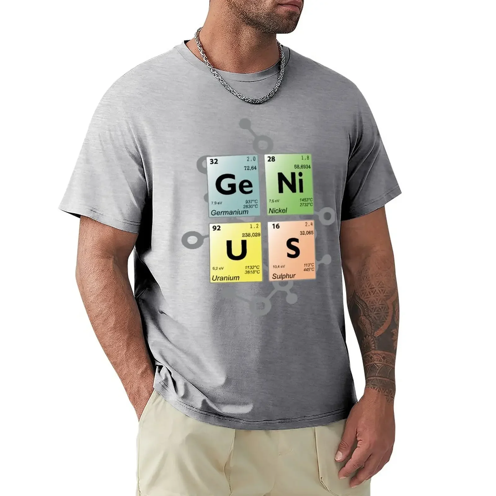 Periodic table GENIUS T-Shirt funnys anime for a boy men workout shirt heavyweight Short Sleeve Cotton New Arrival Round Collar