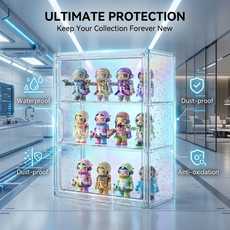 1 Pc Clear Acrylic Figure Display Case with Two Removable Shelves, Waterproof and Dustproof Storage Box for Mini Figurines