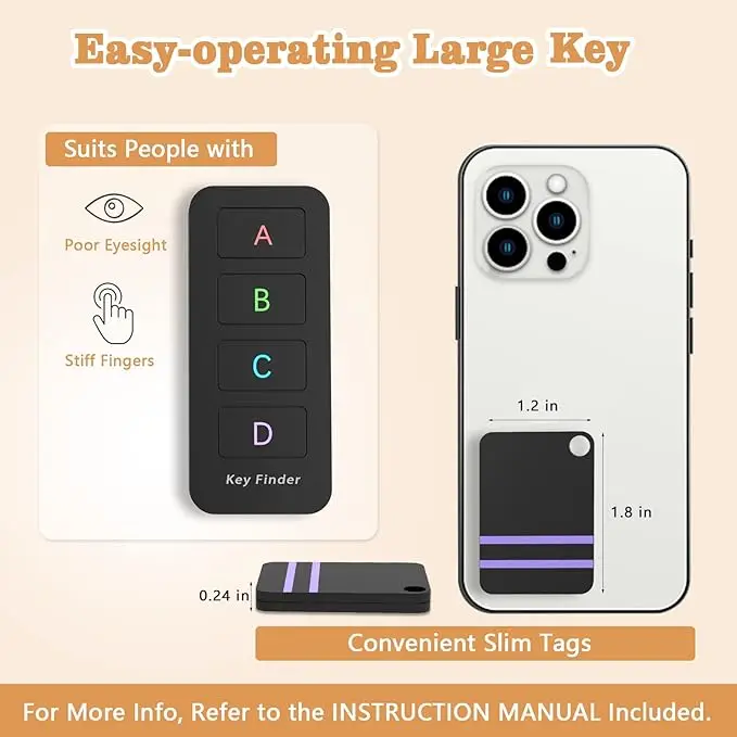 Find My Keys デバイス 4 個パック |   リモートファインダービーパー、車のキーと電話用トラッカータグに貼り付ける 120フィート範囲80dB RF