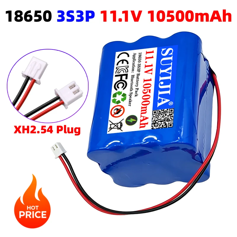 New 3S3P 11.1V~12V 10500mAh 18650 Large Capacity Lithium-ion Rechargeable Battery Pack, Built-in Intelligent BMS -XH2.54 Plug