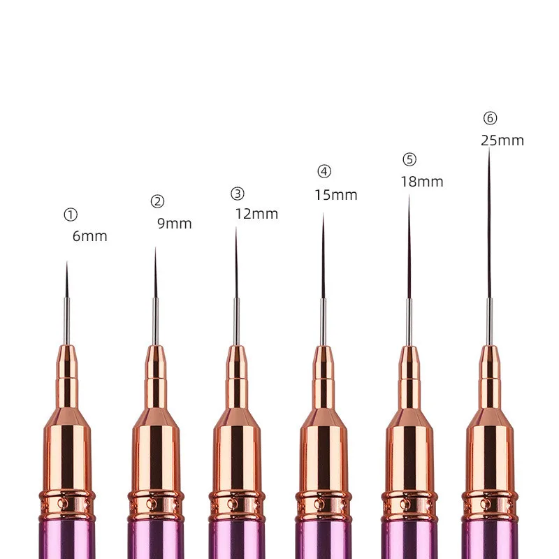 แปรงเพ้นท์ลายเส้น ขนาด 6/9/12/15/18/25 มม. ด้ามโลหะสีม่วง สำหรับงานศิลปะ DIY วาดเส้น ลายเส้น ดอกไม้ ปากกาเพ้นท์เจล UV