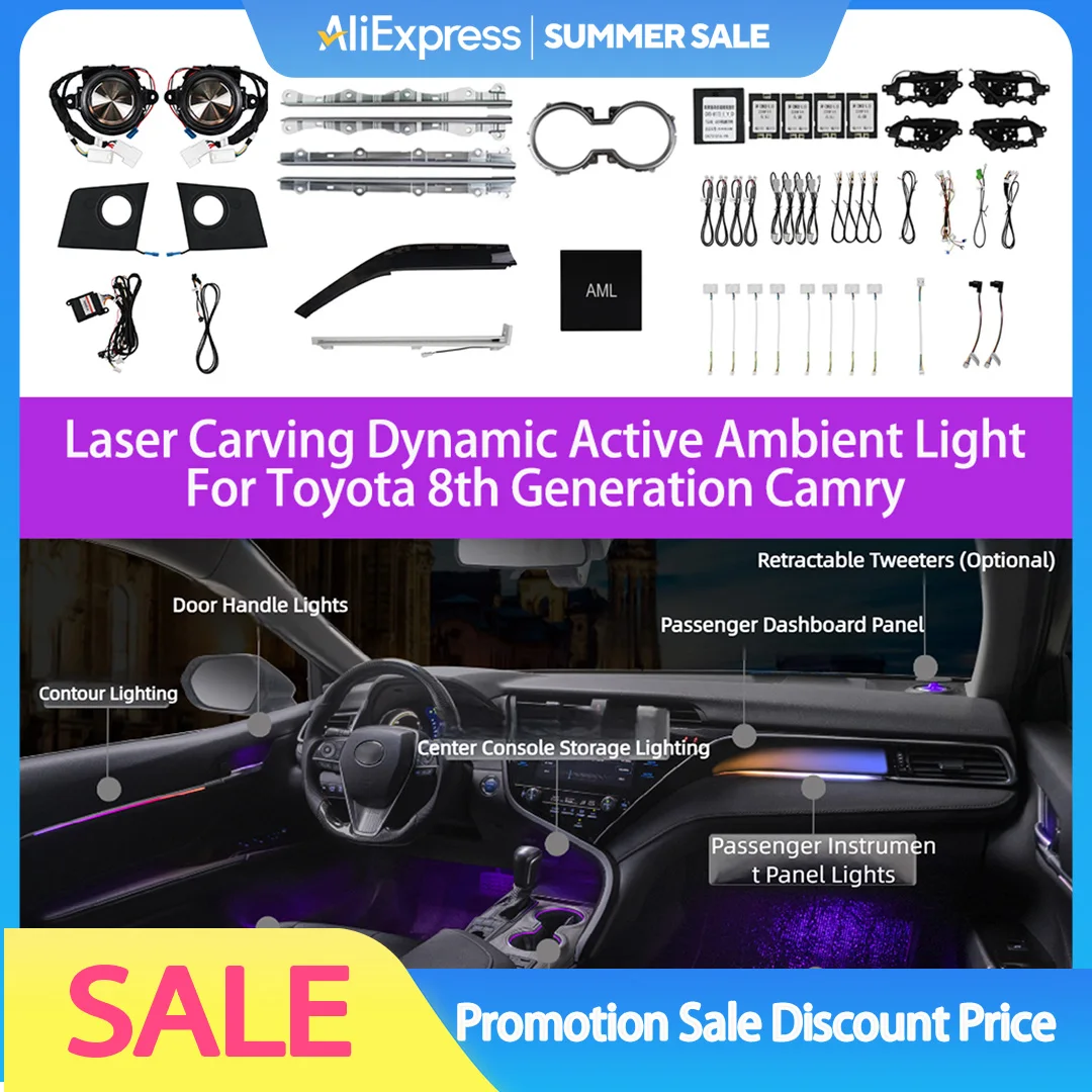 

64 Colors Laser Carving Dynamic Active Ambient Light For Toyota 8th Generation Camry, Camry Interior Lighting Upgrade