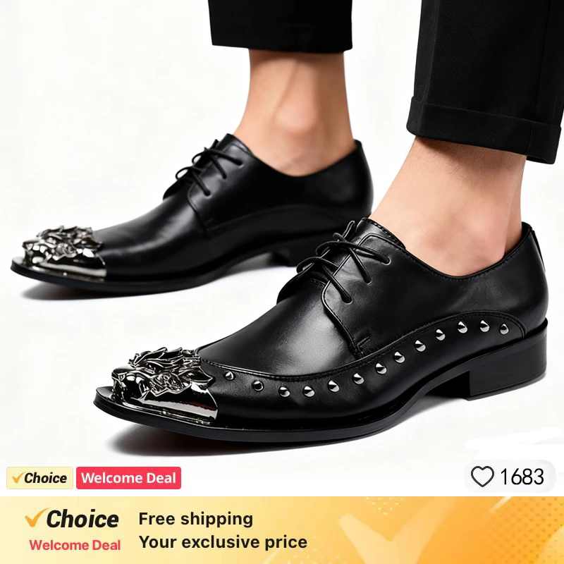 Handmade Mens Wedding Oxford Studs Shoes Black Genuine Leather Brogue Men's Dress Shoes Slip On Business Formal Shoes For Men