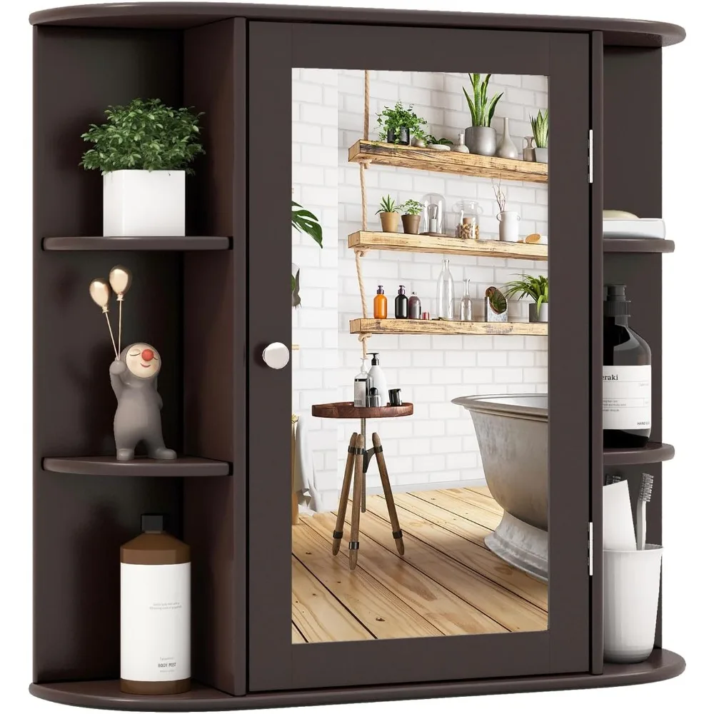 

Wall Mounted Bathroom Medicine Cabinet with Mirror Adjustable Open Shelves Storage