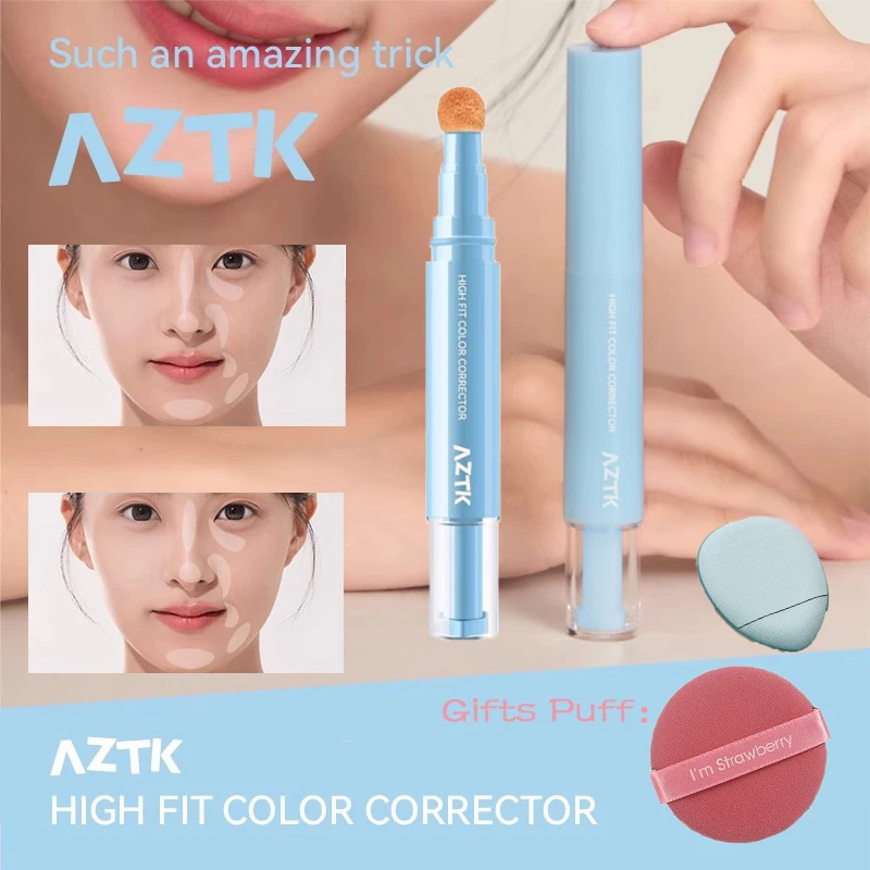 AZTK High Fit Color Corrector Liquid Concealer Pen Highlighter Stick Brightener Contouring Moisturizing Lightweight Powder Cream