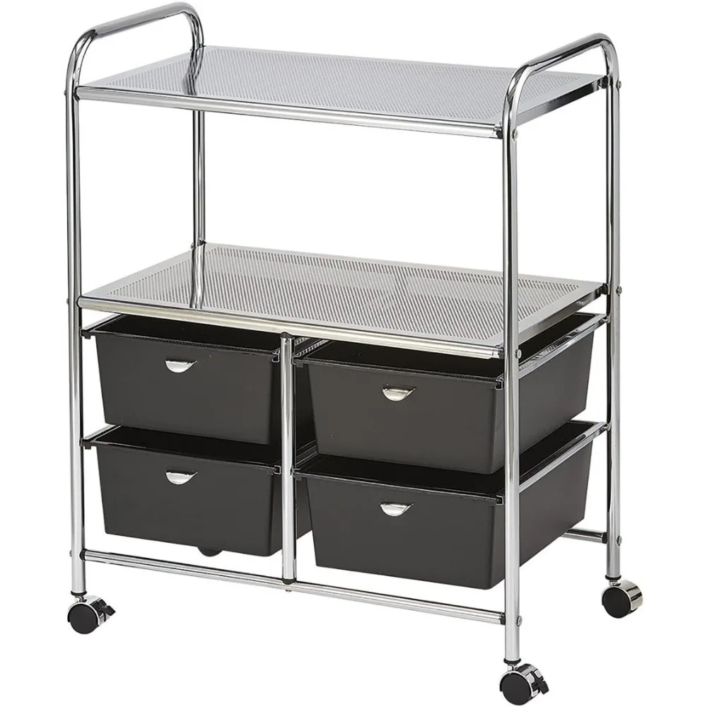 عربة عمل معدنية شديدة التحمل D4B للصالونات والمنتجعات الصحية - 4 أدراج تخزين XL قابلة للإزالة، سطح معدني متين مقاوم للحرارة #1