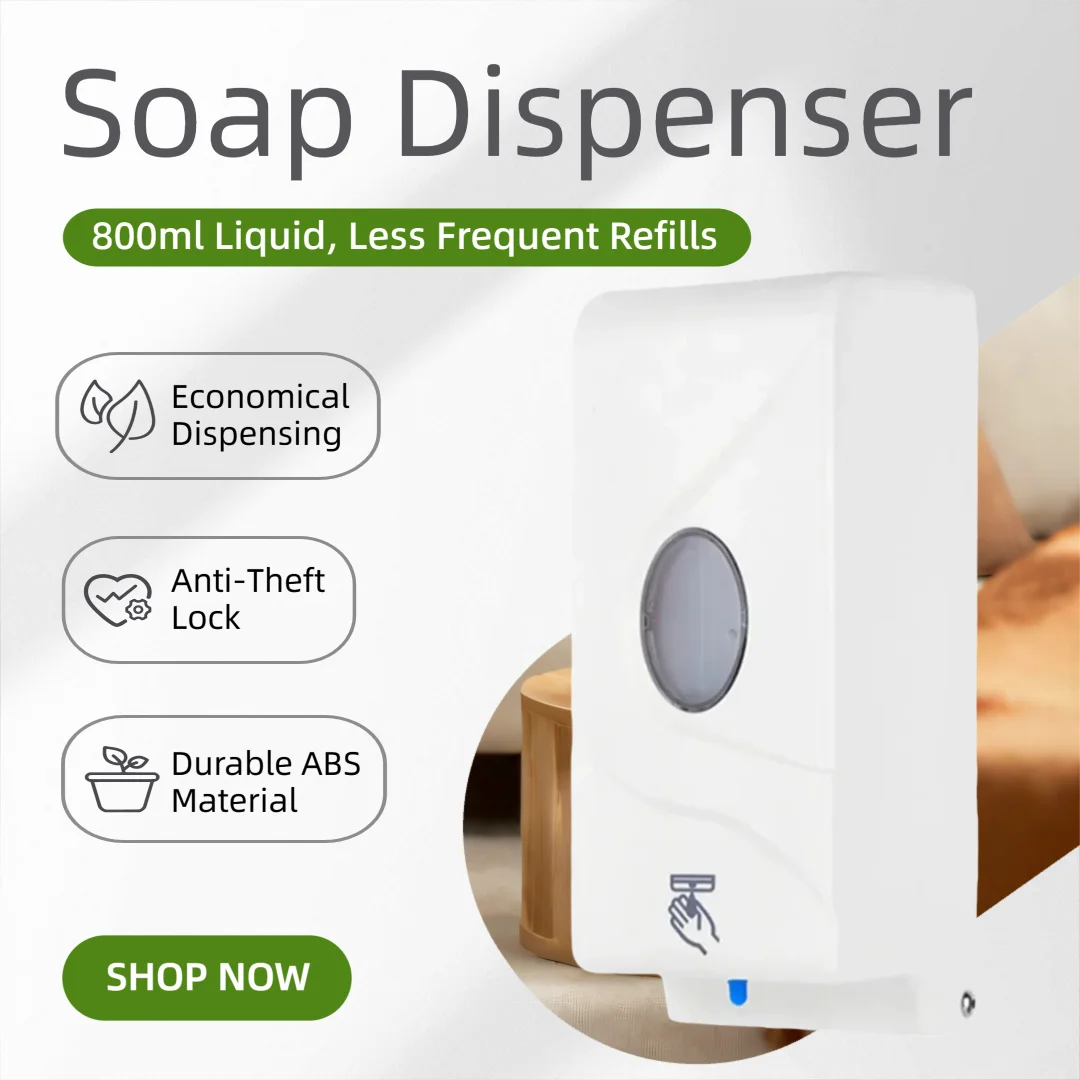 Intelligent Automatic 800ml Touchless Soap Dispenser Wall-Mounted ABS Infrared Sensor Hygienic Hand-Free for Home Commercial Use