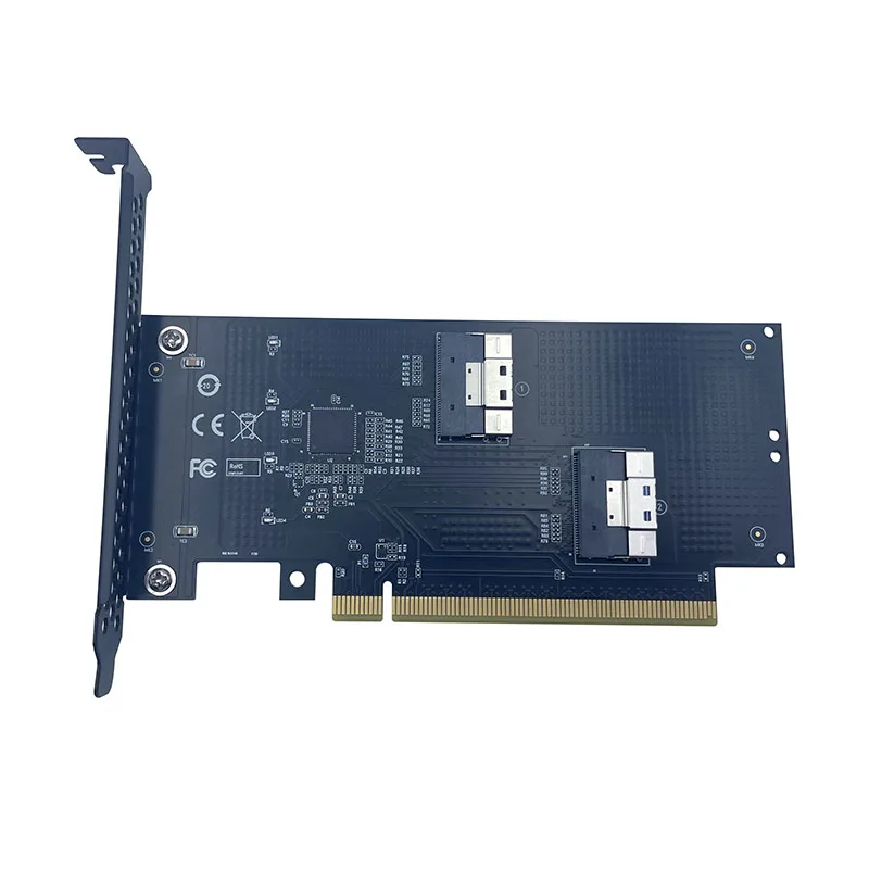 Gen5 2 Port SlimSAS 8i to PCIe 5.0 x16 Adapter Expansion Card Riser Board SFF8654 for Graphics Card Network Card NVMe SSD U2 GPU