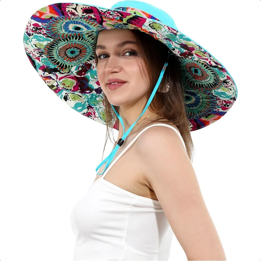

Women Floral Print Summer Sun Hat Ultra Wide Brim Wired Edge Beach Bucket Hats Reversible Foldable Travel UV Protection