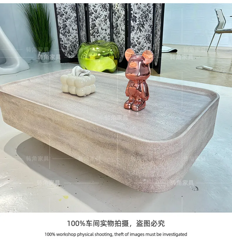 A Minimal rectangular glass fiber reinforced plastic travertine coffee table light luxury artistic sense household coffee table