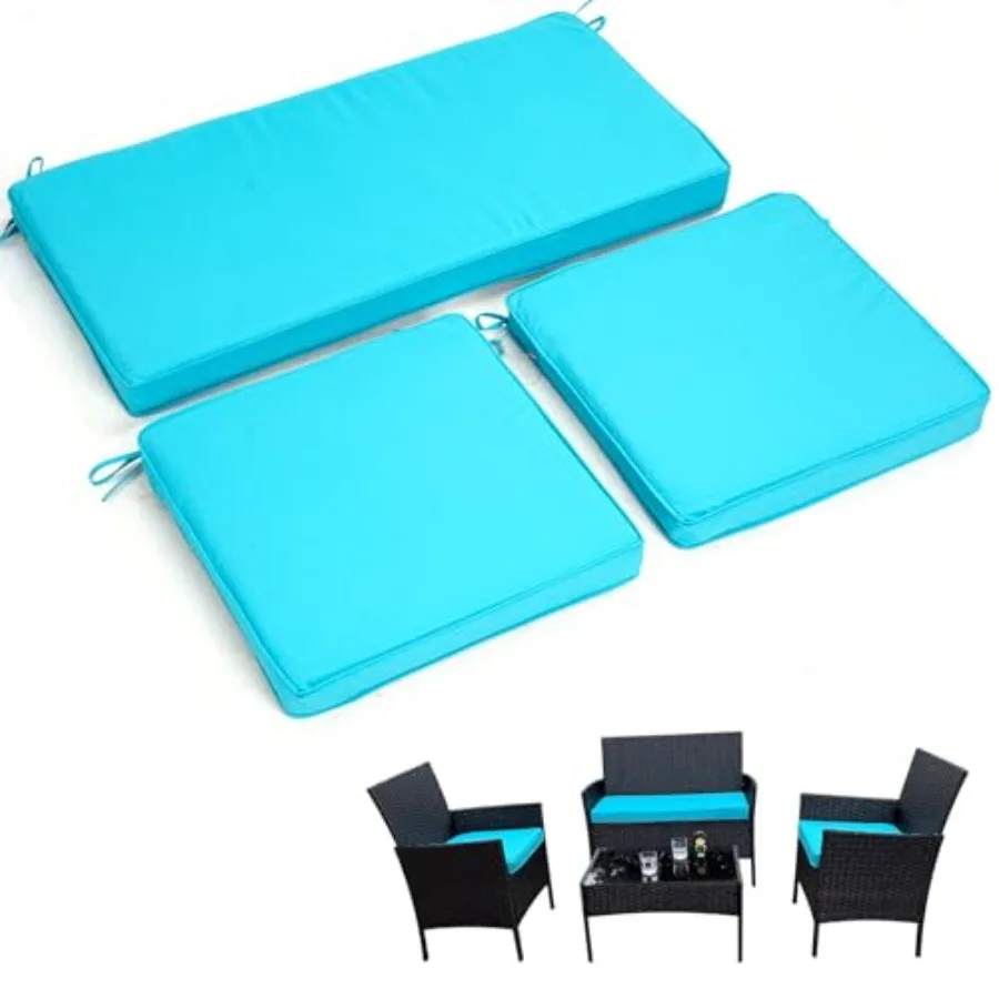 3-Pack Outdoor Patio Furniture Replacement Cushions Set High-Elastic Sponge Cushions Fit 4-Piece Wicker Rattan Sofa Loveseat an