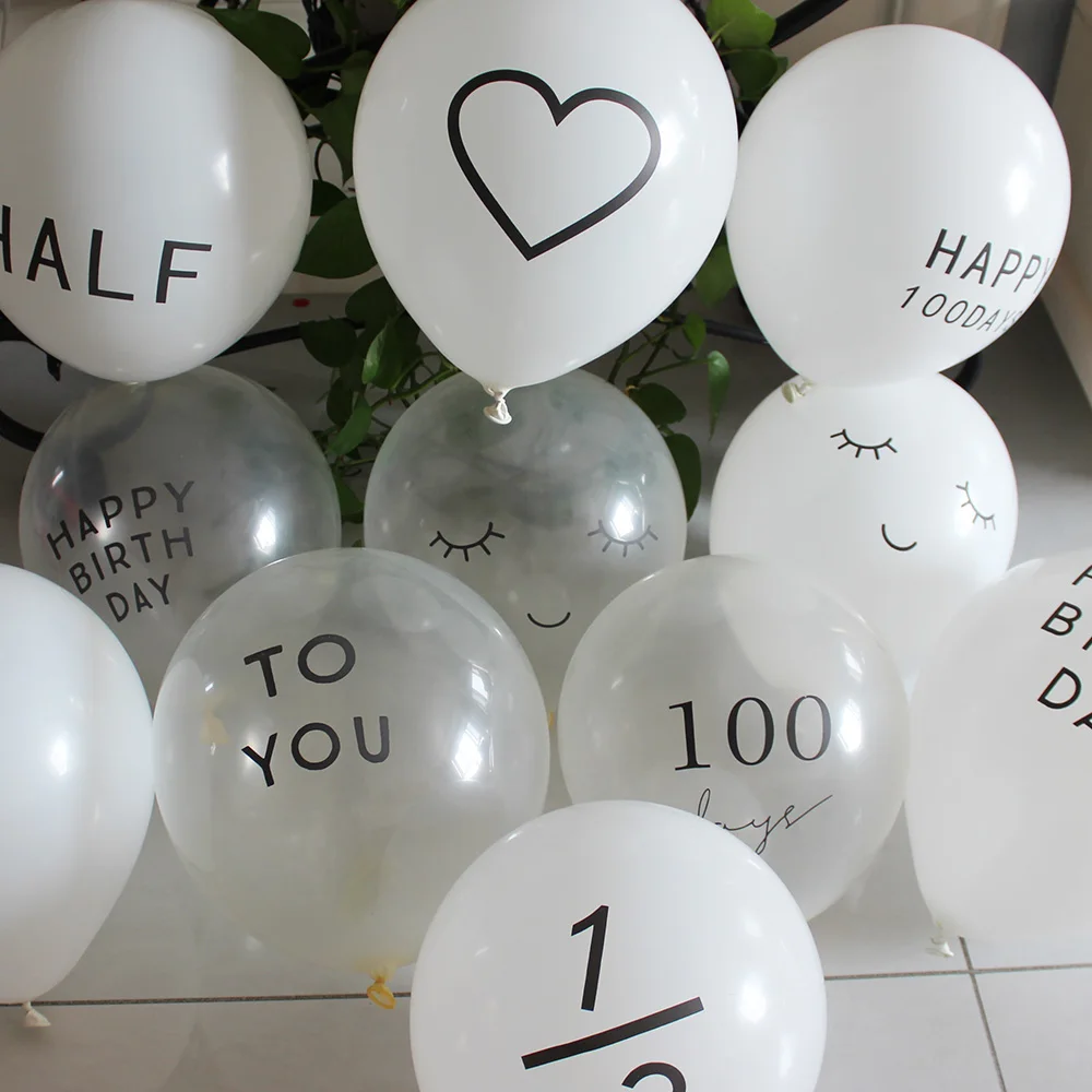 INS Style Korean Baby Hundred Days Balloon Small Fresh Birthday Happy Letter Latex Balloon 100 Days Old Party Smiling Face Ballo