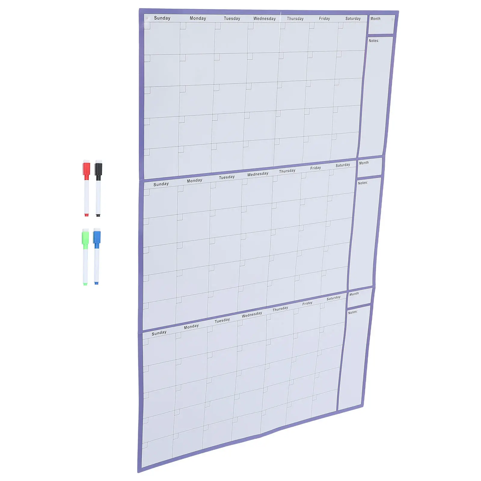 

1 Set Wall Erasable Calendar Dry Erase Wall Calendar with Pen Large Sheet Double-Sided Reusable Planner For Office Planning