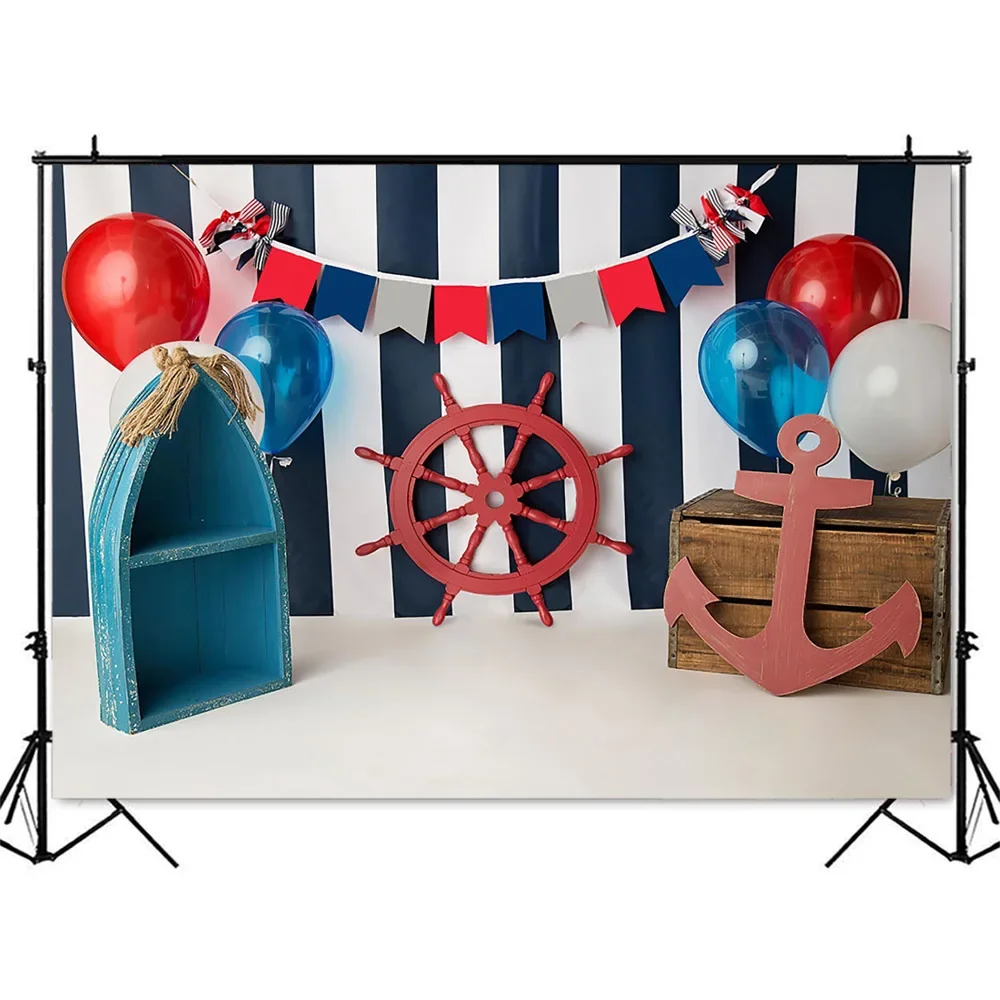Beach Ship Backdrop for Photography Sailor Fishing Net Boy Newborn Kids Portrait Photo Background Props Photocall Decoration