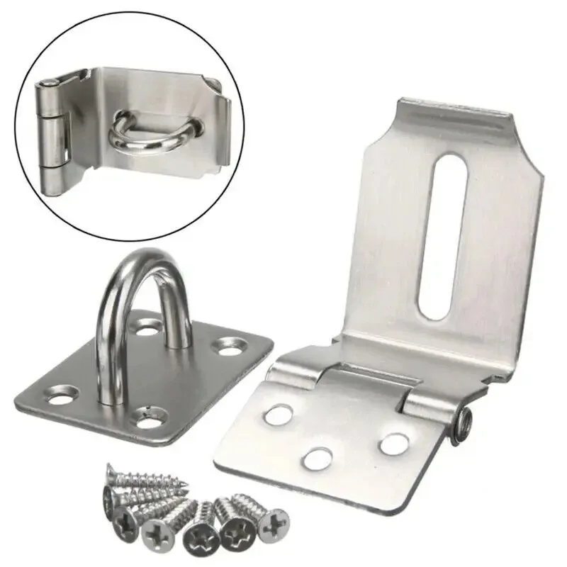 1 Set Stainless Steel Padlock Clasp Gate Hasp Staple Door 90 Degrees Latches Lock Shed Latch Household Burglar-proof Hardware