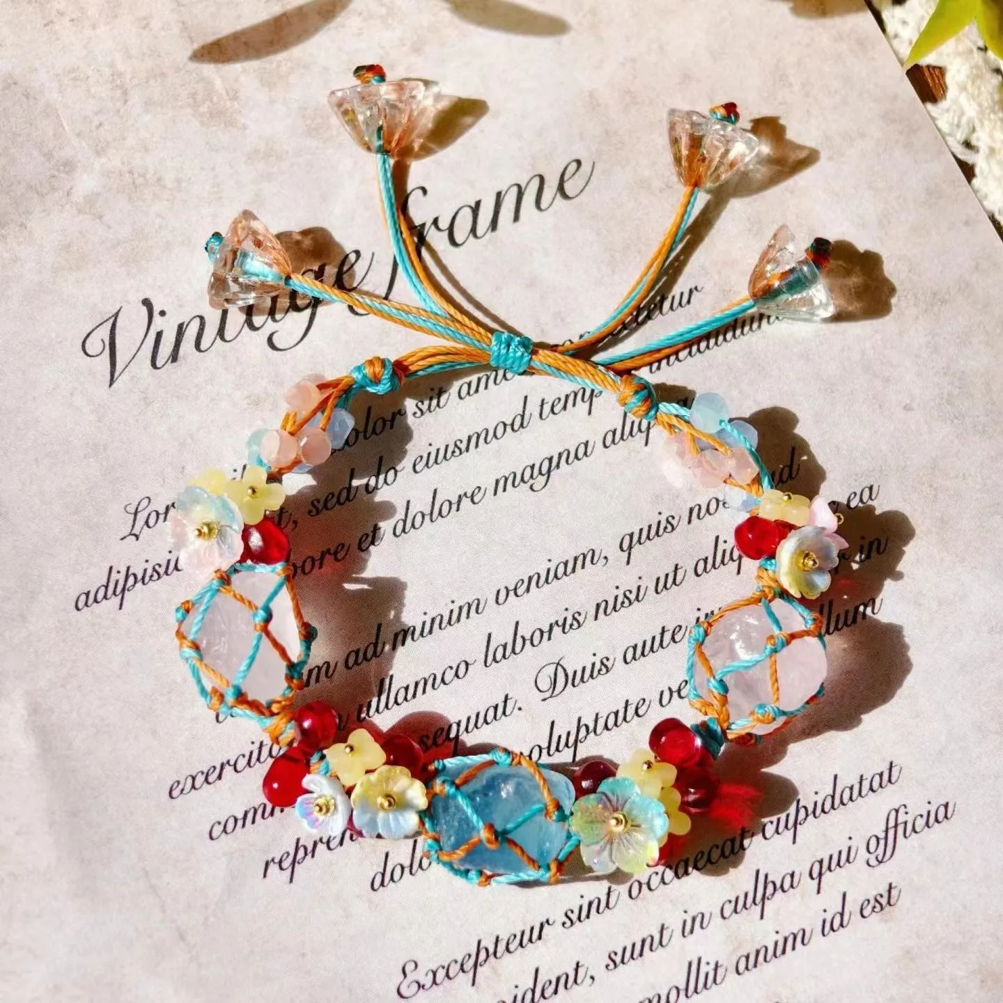 Charm Macrame Aesthetics Hand-woven Bracelet Natural Rough Rose Quartz Clear Crystal Green Fluorite Healing Crystal Bracelet