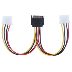 100% Brand new and high quality 15Pin SATA male to double 4 pin molex female ide hdd power harddrive cable