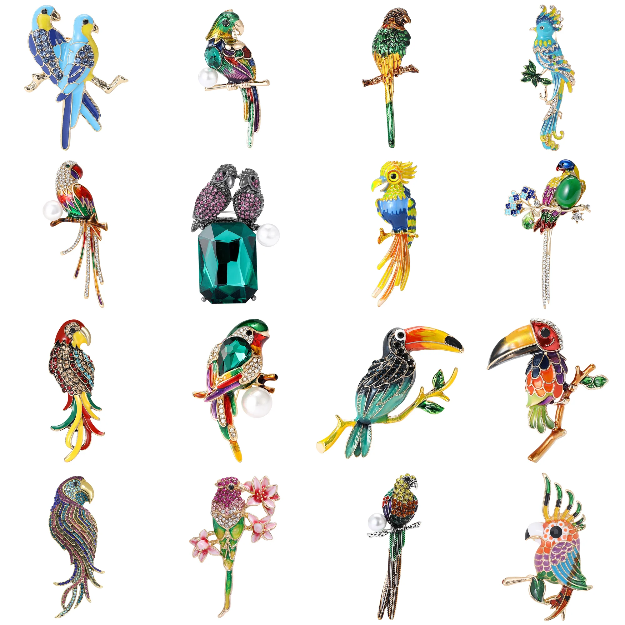 Rhinestone Parrot Brooches for Women Unisex Animal Pin Bird Lapel Pins Office Party Friend Gifts New Year Jewelry Accessories