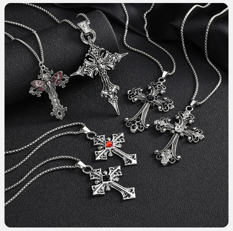 Vnox Gotische Kreuz-Anhänger-Halskette, Vintage Punk Legierung Kreuzkette, Religiöses Amulett-Schmuckgeschenk für Männer Frauen Hip-Hop-Halskette – Detail 9