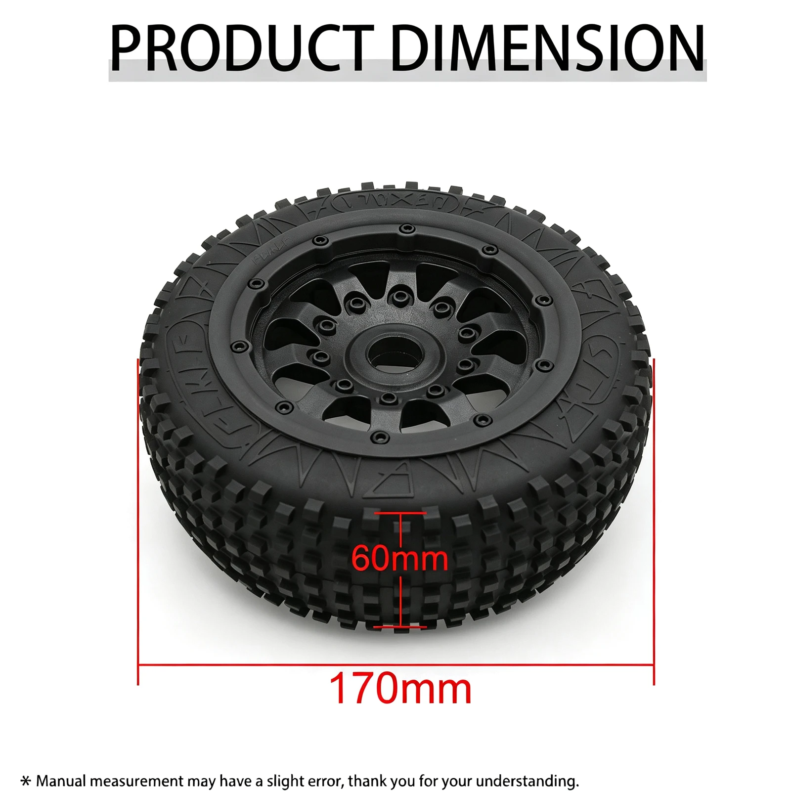 1/5 RC Upgraded Off-Road Beadlock Front Rear Tire Wheel Kit Square Block Tread for Losi 5ive T 1/5 Scale Buggy
