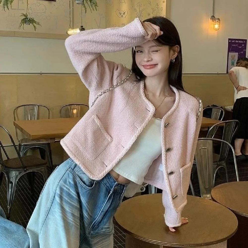 

Korea Version Sweet Style Small Fragrance Button Design Jacket Women 2025 Spring Autumn New Loose Short Long-Sleeved Top
