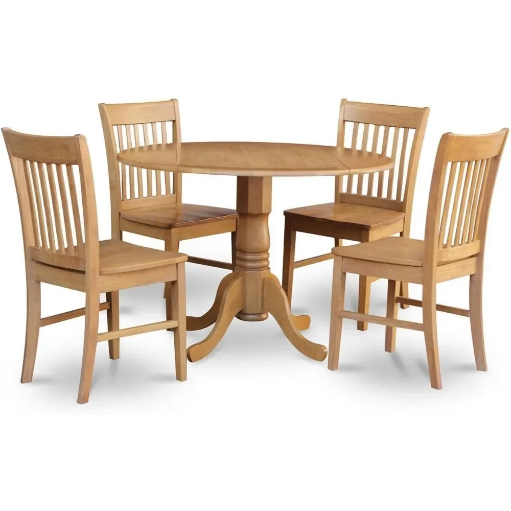 

DLNO5-OAK-W Dublin 5 Piece Modern Set Includes a Round Wooden Table with Dropleaf and 4 Dining Chairs, 42x42 Inch