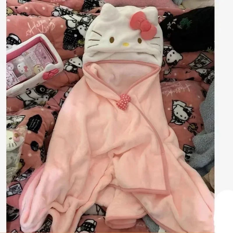 Hellokitty Air Conditioning Blanket Hooded Cute Cloak Student Dormitories Office Blanket Shawl Home Furnishings For Homemakers