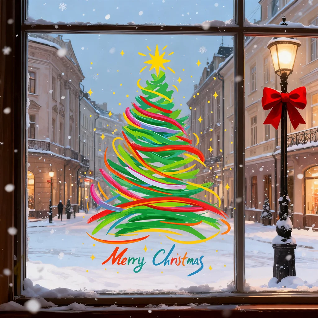 60 سنتيمتر كبيرة الحجم شجرة عيد الميلاد نافذة الخصوصية ملصقات الملونة الشريط شجرة عيد الميلاد الزجاج فيلم عيد ميلاد سعيد جو الديكور #3