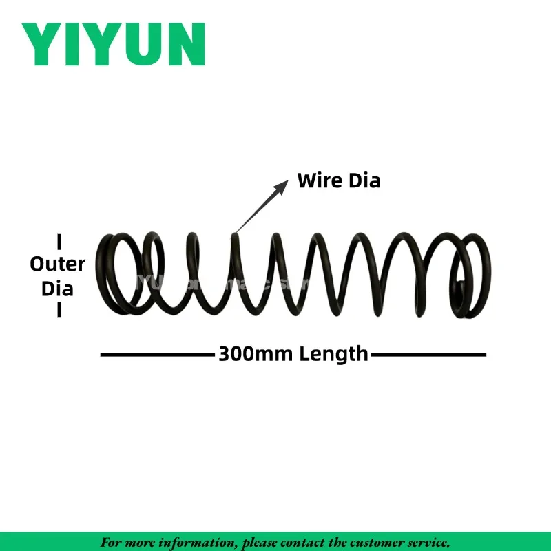 10pcs 300mm Length Black Compression Spring Spiral Form Heavy Duty Return Pressure Coil Mold Spring Wire Dia 0.3-2mm