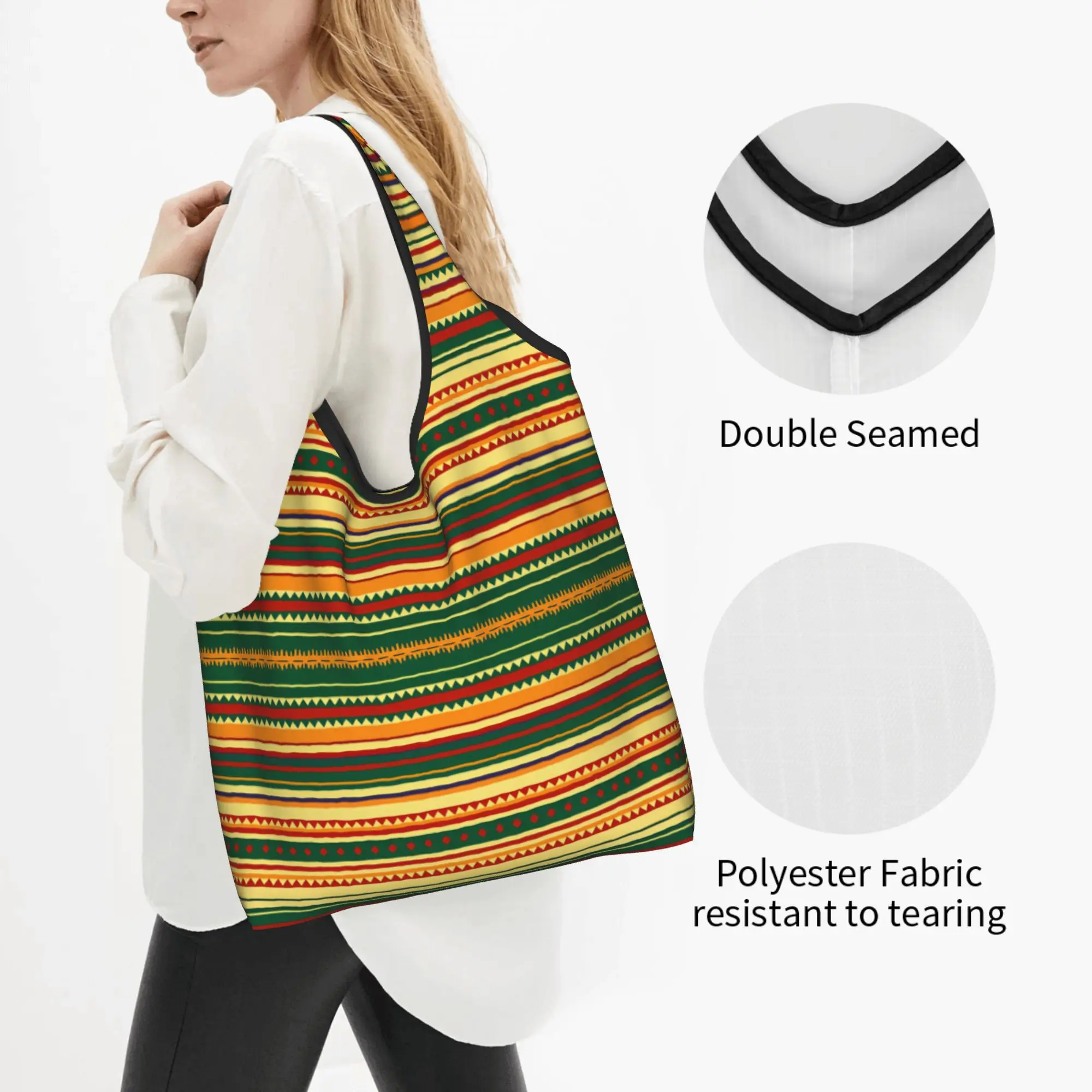 Recycling Southwestern Style Mexican Serape Shopping Bag Women Tote Bag Portable Cinco De Mayo Groceries Shopper Bags