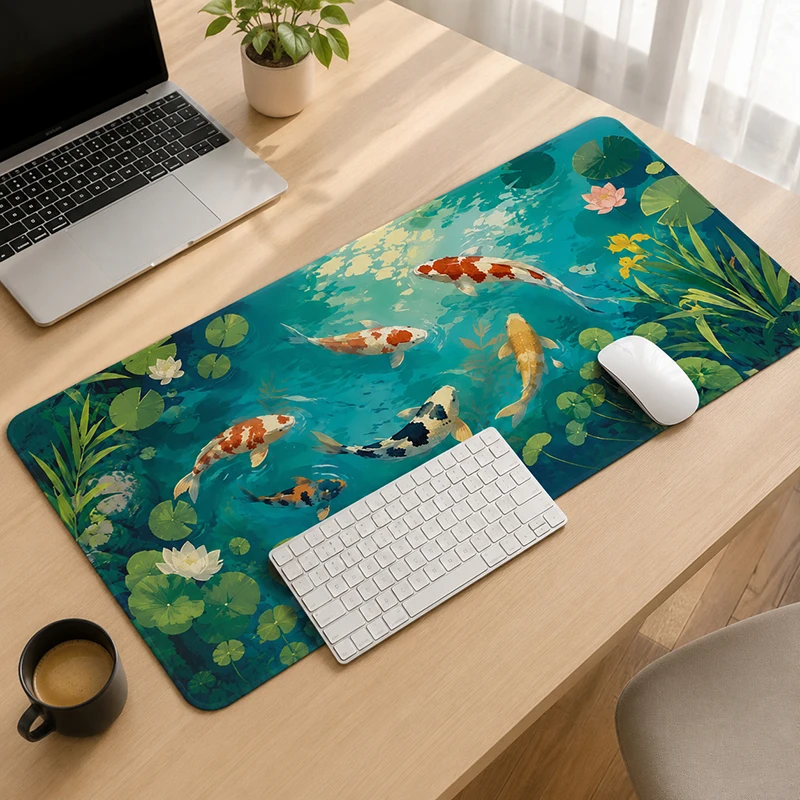 Emerald Lotus Koi Pond Mouse Pad Gaming XL Large New Mousepad XXL Mechanical Keyboard Pad Soft Office Carpet Desktop Mouse Pad